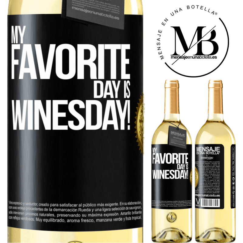 29,95 € Spedizione Gratuita | Vino bianco Edizione WHITE My favorite day is winesday! Etichetta Nera. Etichetta personalizzabile Vino giovane Raccogliere 2025 Verdejo
