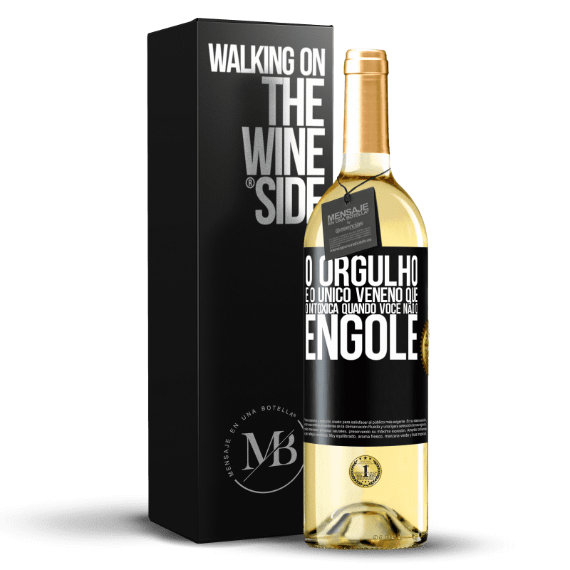 29,95 € Envio grátis | Vinho branco Edição WHITE O orgulho é o único veneno que o intoxica quando você não o engole Etiqueta Preta. Etiqueta personalizável Vinho jovem Colheita 2024 Verdejo