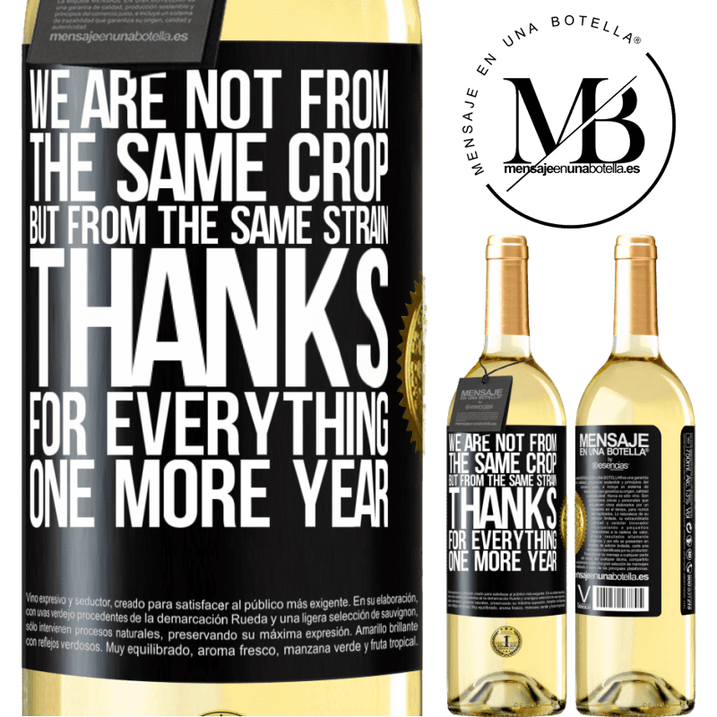 29,95 € Free Shipping | White Wine WHITE Edition We are not from the same crop, but from the same strain. Thanks for everything, one more year Black Label. Customizable label Young wine Harvest 2023 Verdejo