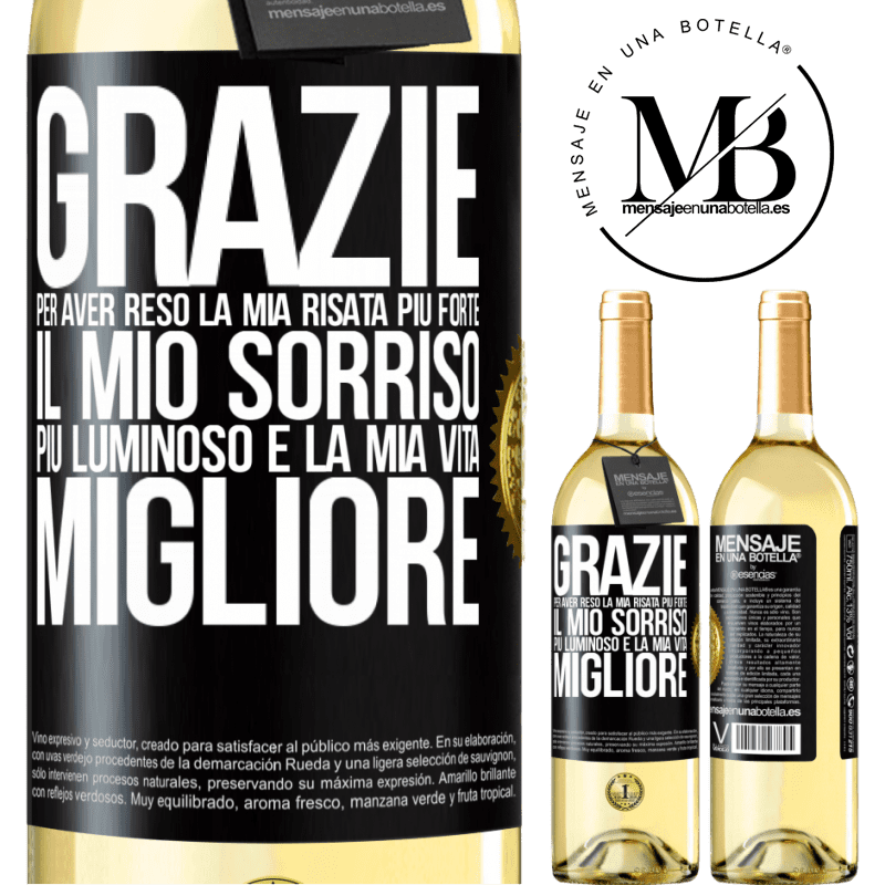 29,95 € Spedizione Gratuita | Vino bianco Edizione WHITE Grazie per aver reso la mia risata più forte, il mio sorriso più luminoso e la mia vita migliore Etichetta Nera. Etichetta personalizzabile Vino giovane Raccogliere 2023 Verdejo