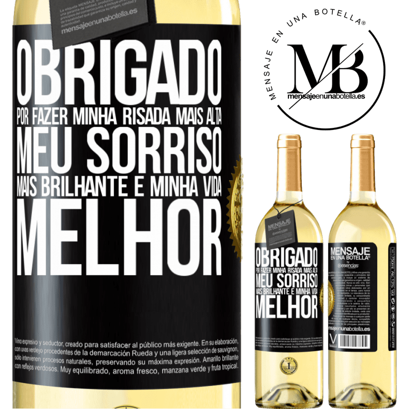 29,95 € Envio grátis | Vinho branco Edição WHITE Obrigado por fazer minha risada mais alta, meu sorriso mais brilhante e minha vida melhor Etiqueta Preta. Etiqueta personalizável Vinho jovem Colheita 2025 Verdejo