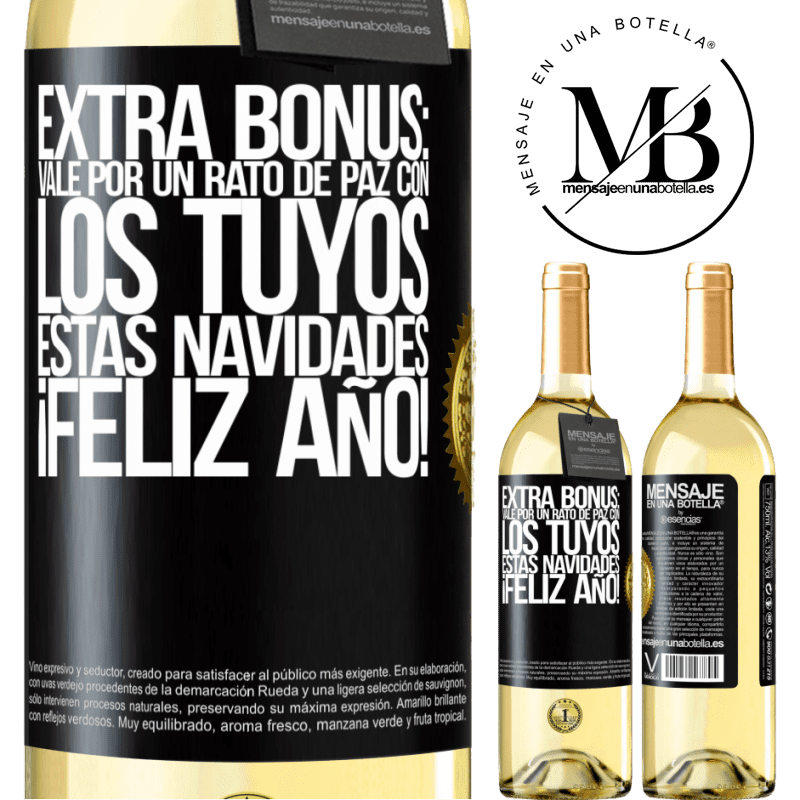 29,95 € Envío gratis | Vino Blanco Edición WHITE Extra Bonus: Vale por un rato de paz con los tuyos estas navidades. Feliz Año! Etiqueta Negra. Etiqueta personalizable Vino joven Cosecha 2024 Verdejo