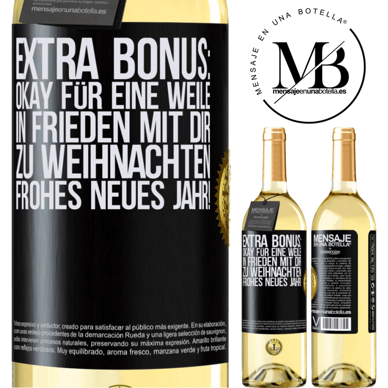 29,95 € Kostenloser Versand | Weißwein WHITE Ausgabe Extra Bonus: gültig für eine Weile Frieden mit deinen Lieben zu Weihnachten. Frohes neues Jahr! Schwarzes Etikett. Anpassbares Etikett Junger Wein Ernte 2024 Verdejo