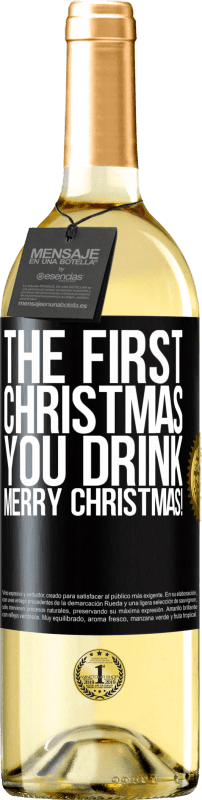 29,95 € | Белое вино Издание WHITE Первое Рождество вы пьете. Счастливого Рождества! Черная метка. Настраиваемая этикетка Молодое вино Урожай 2023 Verdejo