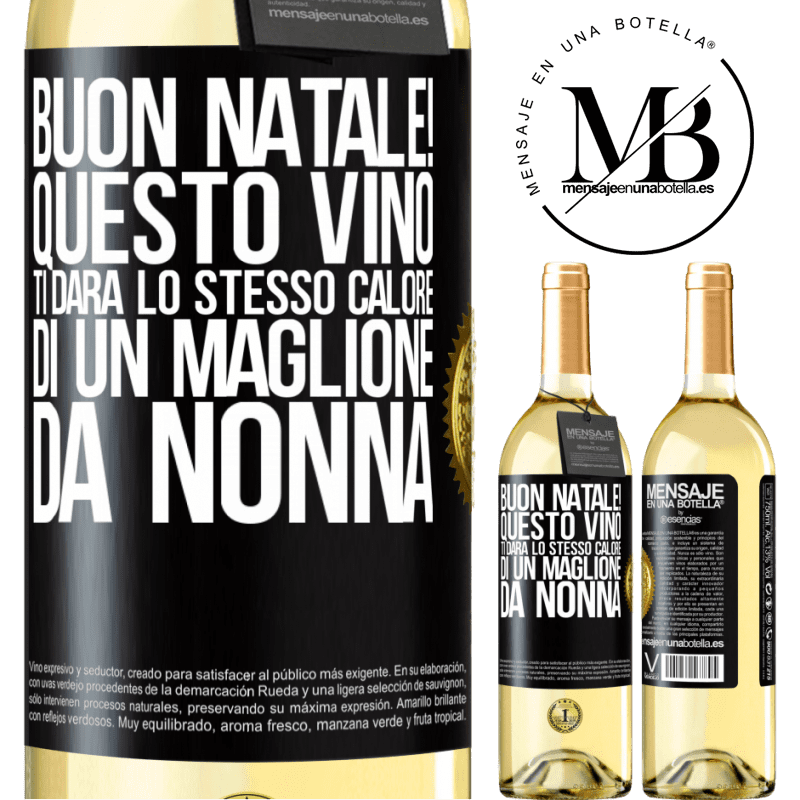 29,95 € Spedizione Gratuita | Vino bianco Edizione WHITE Buon natale! Questo vino ti darà lo stesso calore di un maglione da nonna Etichetta Nera. Etichetta personalizzabile Vino giovane Raccogliere 2025 Verdejo