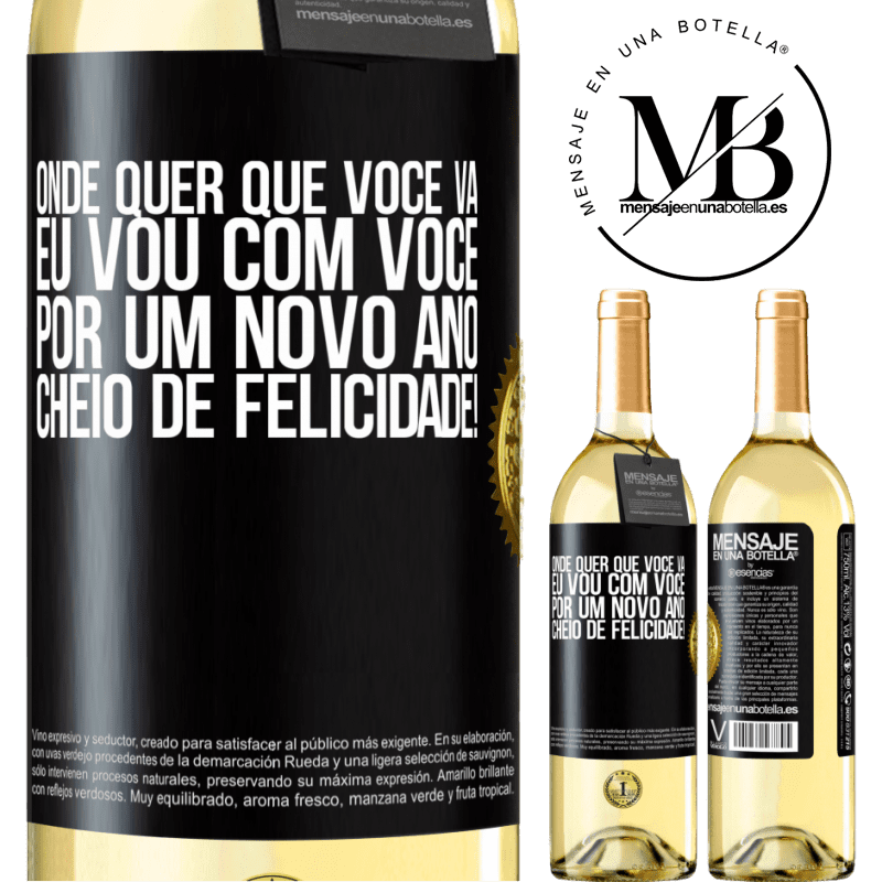 29,95 € Envio grátis | Vinho branco Edição WHITE Onde quer que você vá, eu vou com você. Por um novo ano cheio de felicidade! Etiqueta Preta. Etiqueta personalizável Vinho jovem Colheita 2023 Verdejo