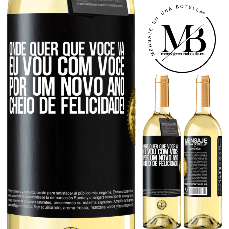 29,95 € Envio grátis | Vinho branco Edição WHITE Onde quer que você vá, eu vou com você. Por um novo ano cheio de felicidade! Etiqueta Preta. Etiqueta personalizável Vinho jovem Colheita 2025 Verdejo