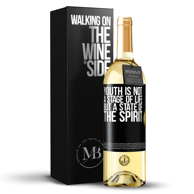 29,95 € Free Shipping | White Wine WHITE Edition Youth is not a stage of life, but a state of the spirit Black Label. Customizable label Young wine Harvest 2024 Verdejo