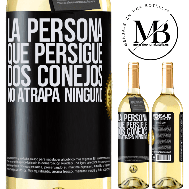 29,95 € Envoi gratuit | Vin blanc Édition WHITE La personne qui poursuit deux lapins n'en attrape pas Étiquette Noire. Étiquette personnalisable Vin jeune Récolte 2022 Verdejo