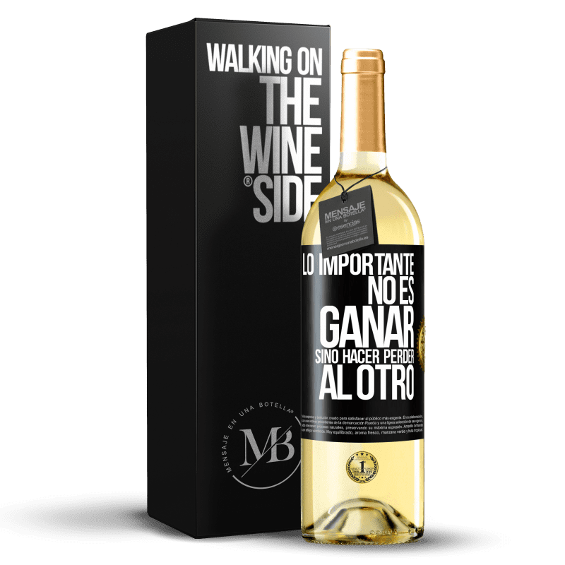 29,95 € Envío gratis | Vino Blanco Edición WHITE Lo importante no es ganar, sino hacer perder al otro Etiqueta Negra. Etiqueta personalizable Vino joven Cosecha 2024 Verdejo