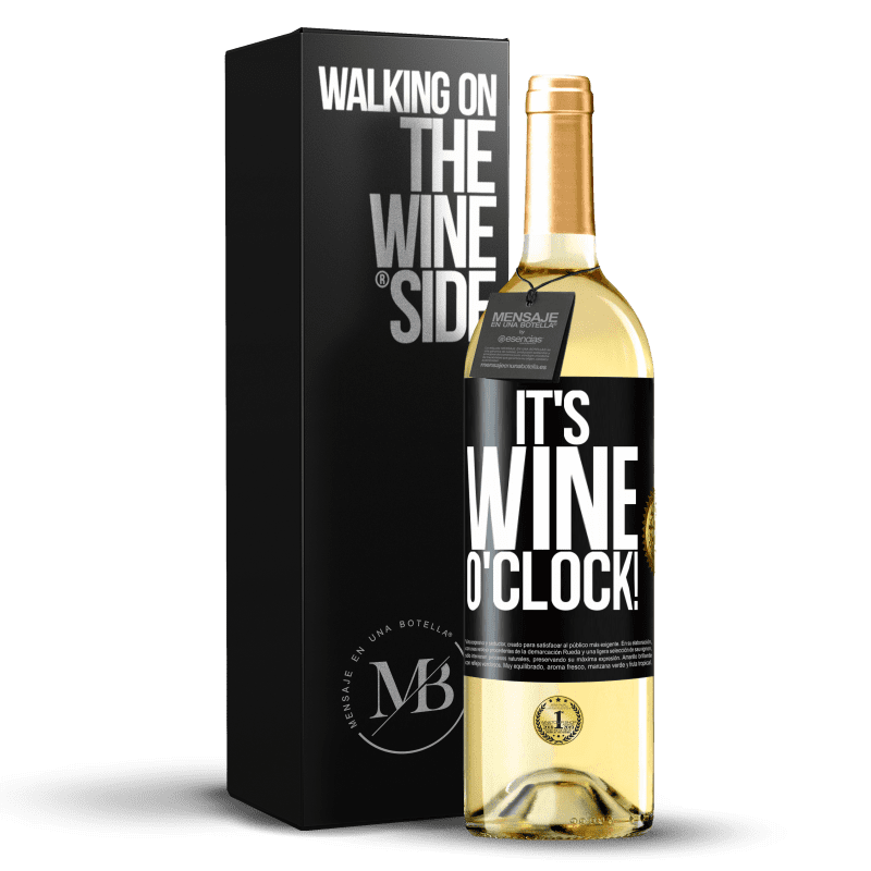 29,95 € Envoi gratuit | Vin blanc Édition WHITE It's wine o'clock! Étiquette Noire. Étiquette personnalisable Vin jeune Récolte 2024 Verdejo