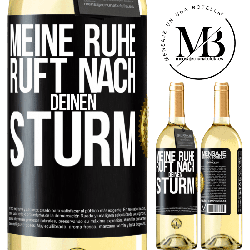 29,95 € Kostenloser Versand | Weißwein WHITE Ausgabe Meine Ruhe ruft nach deinen Sturm Schwarzes Etikett. Anpassbares Etikett Junger Wein Ernte 2023 Verdejo