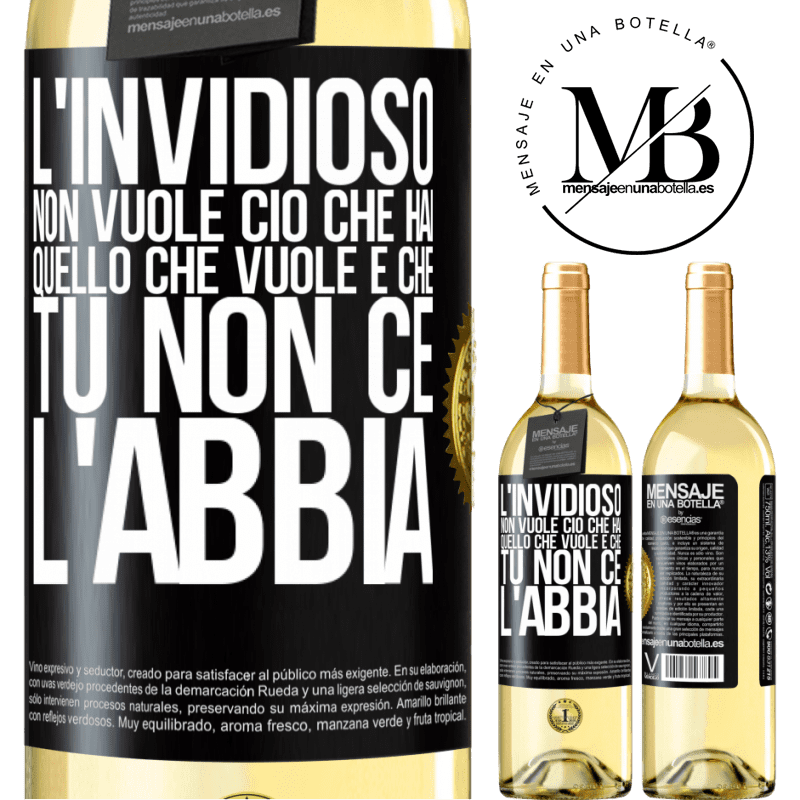 29,95 € Spedizione Gratuita | Vino bianco Edizione WHITE L'invidioso non vuole ciò che hai. Quello che vuole è che tu non ce l'abbia Etichetta Nera. Etichetta personalizzabile Vino giovane Raccogliere 2023 Verdejo