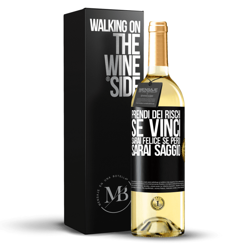 29,95 € Spedizione Gratuita | Vino bianco Edizione WHITE Prendi dei rischi. Se vinci, sarai felice. Se perdi, sarai saggio Etichetta Nera. Etichetta personalizzabile Vino giovane Raccogliere 2025 Verdejo