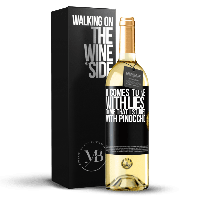 29,95 € Free Shipping | White Wine WHITE Edition It comes to me with lies. To me that I studied with Pinocchio Black Label. Customizable label Young wine Harvest 2023 Verdejo