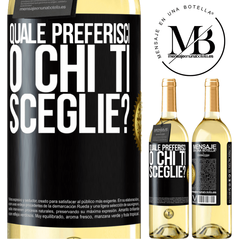 29,95 € Spedizione Gratuita | Vino bianco Edizione WHITE quale preferisci o chi ti sceglie? Etichetta Nera. Etichetta personalizzabile Vino giovane Raccogliere 2025 Verdejo