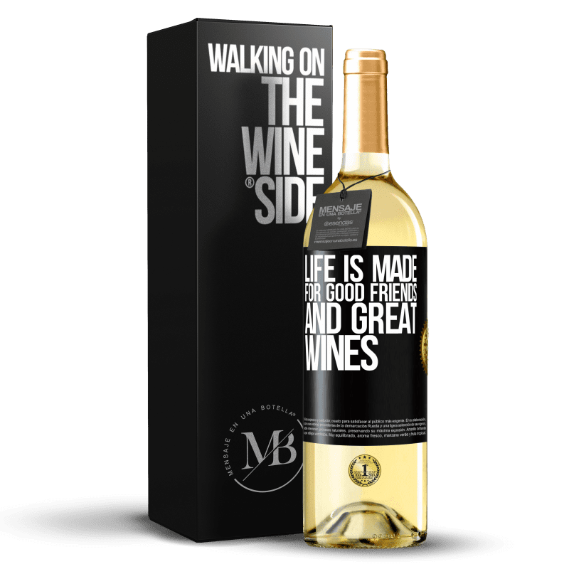 29,95 € 送料無料 | 白ワイン WHITEエディション 良い友達と素晴らしいワインのために人生が作られます ブラックラベル. カスタマイズ可能なラベル 若いワイン 収穫 2023 Verdejo