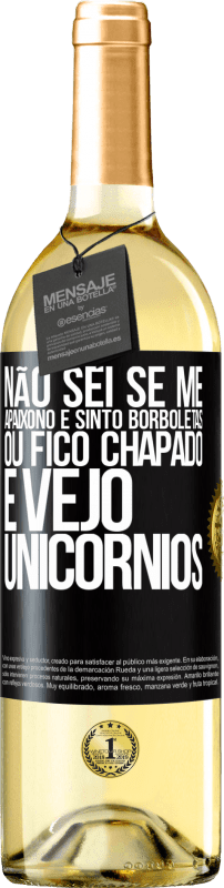 29,95 € | Vinho branco Edição WHITE Não sei se me apaixono e sinto borboletas ou fico chapado e vejo unicórnios Etiqueta Preta. Etiqueta personalizável Vinho jovem Colheita 2024 Verdejo