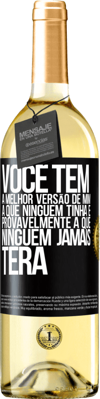 29,95 € | Vinho branco Edição WHITE Você tem a melhor versão de mim, a que ninguém tinha e provavelmente a que ninguém jamais terá Etiqueta Preta. Etiqueta personalizável Vinho jovem Colheita 2024 Verdejo