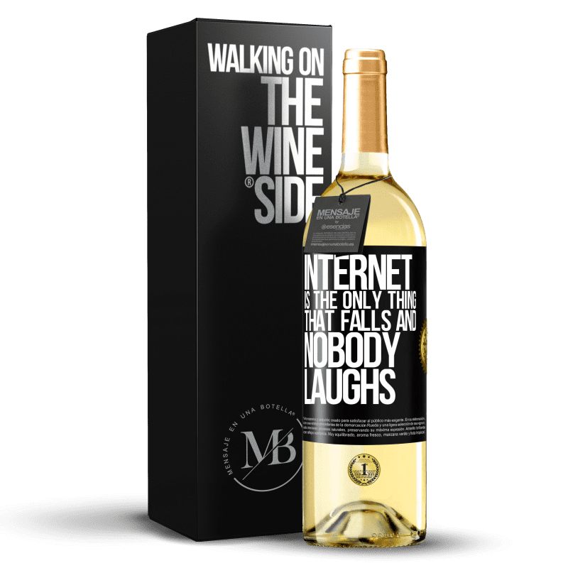 29,95 € Бесплатная доставка | Белое вино Издание WHITE Интернет - единственное, что падает, и никто не смеется Черная метка. Настраиваемая этикетка Молодое вино Урожай 2023 Verdejo