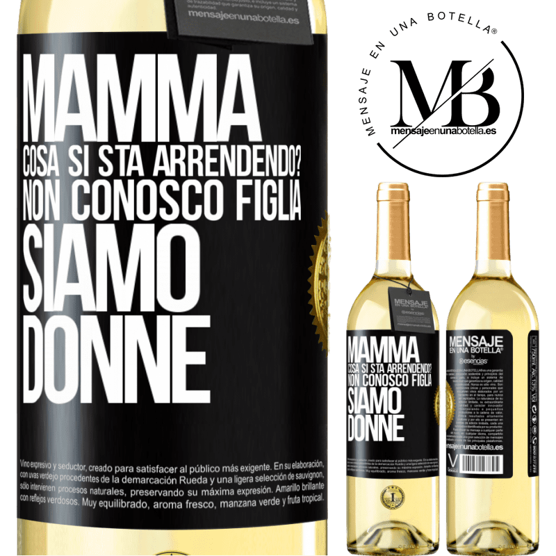 29,95 € Spedizione Gratuita | Vino bianco Edizione WHITE Mamma, cosa si sta arrendendo? Non conosco figlia, siamo donne Etichetta Nera. Etichetta personalizzabile Vino giovane Raccogliere 2024 Verdejo