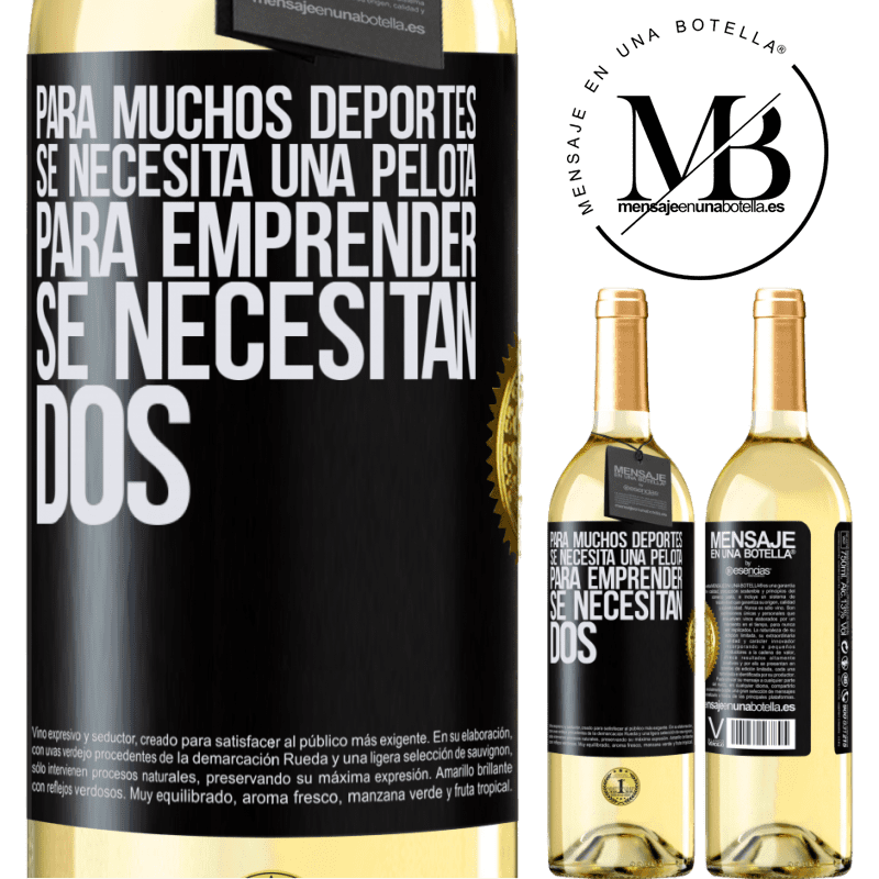 29,95 € Envío gratis | Vino Blanco Edición WHITE Para muchos deportes se necesita una pelota. Para emprender, se necesitan dos Etiqueta Negra. Etiqueta personalizable Vino joven Cosecha 2024 Verdejo