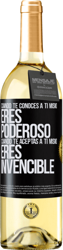 Envío gratis | Vino Blanco Edición WHITE Cuando te conoces a ti mismo, eres poderoso. Cuando te aceptas a ti mismo, eres invencible Etiqueta Negra. Etiqueta personalizable Vino joven Cosecha 2023 Verdejo