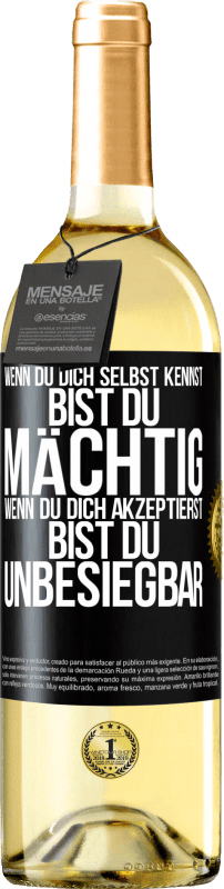 29,95 € Kostenloser Versand | Weißwein WHITE Ausgabe Wenn du dich selbst kennst, bist du mächtig. Wenn du dich akzeptierst, bist du unbesiegbar Schwarzes Etikett. Anpassbares Etikett Junger Wein Ernte 2025 Verdejo