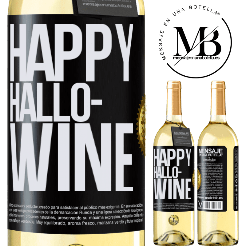 29,95 € Envío gratis | Vino Blanco Edición WHITE Happy Hallo-Wine Etiqueta Negra. Etiqueta personalizable Vino joven Cosecha 2024 Verdejo