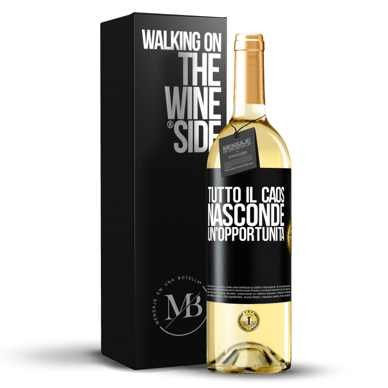 29,95 € Spedizione Gratuita | Vino bianco Edizione WHITE Tutto il caos nasconde un'opportunità Etichetta Nera. Etichetta personalizzabile Vino giovane Raccogliere 2023 Verdejo