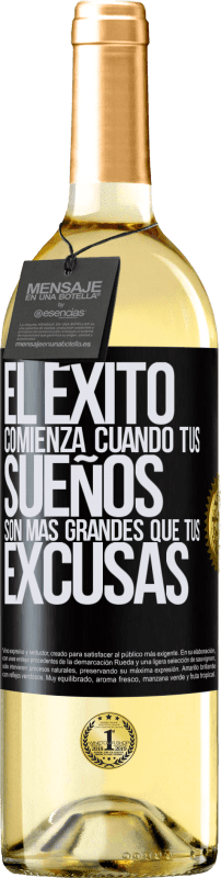 Envío gratis | Vino Blanco Edición WHITE El éxito comienza cuando tus sueños son más grandes que tus excusas Etiqueta Negra. Etiqueta personalizable Vino joven Cosecha 2023 Verdejo