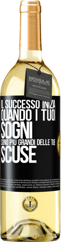 Spedizione Gratuita | Vino bianco Edizione WHITE Il successo inizia quando i tuoi sogni sono più grandi delle tue scuse Etichetta Nera. Etichetta personalizzabile Vino giovane Raccogliere 2023 Verdejo