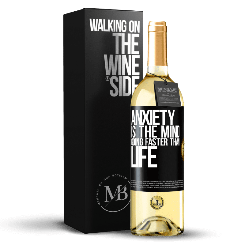 29,95 € Бесплатная доставка | Белое вино Издание WHITE Тревога - это ум, идущий быстрее жизни Черная метка. Настраиваемая этикетка Молодое вино Урожай 2023 Verdejo
