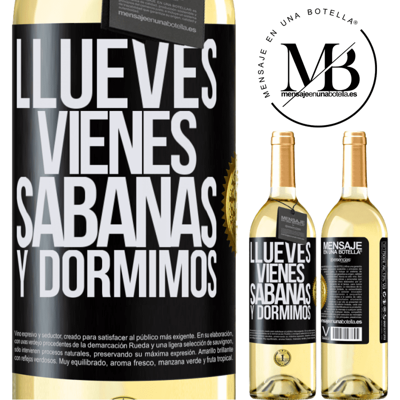 29,95 € Envoi gratuit | Vin blanc Édition WHITE Llueves, vienes, sábanas y dormimos Étiquette Noire. Étiquette personnalisable Vin jeune Récolte 2022 Verdejo