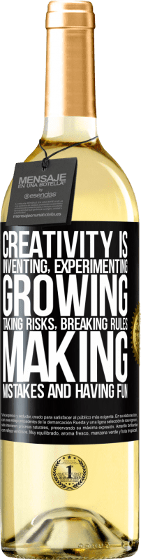 29,95 € | White Wine WHITE Edition Creativity is inventing, experimenting, growing, taking risks, breaking rules, making mistakes, and having fun Black Label. Customizable label Young wine Harvest 2023 Verdejo