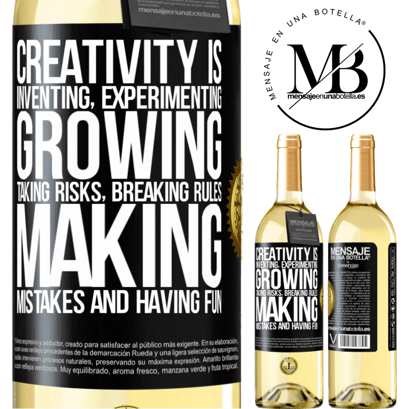 29,95 € Free Shipping | White Wine WHITE Edition Creativity is inventing, experimenting, growing, taking risks, breaking rules, making mistakes, and having fun Black Label. Customizable label Young wine Harvest 2022 Verdejo