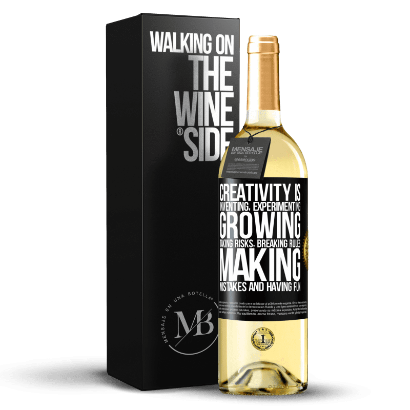 29,95 € Free Shipping | White Wine WHITE Edition Creativity is inventing, experimenting, growing, taking risks, breaking rules, making mistakes, and having fun Black Label. Customizable label Young wine Harvest 2023 Verdejo