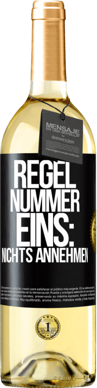 29,95 € | Weißwein WHITE Ausgabe Regel Nummer eins: nichts annehmen Schwarzes Etikett. Anpassbares Etikett Junger Wein Ernte 2023 Verdejo