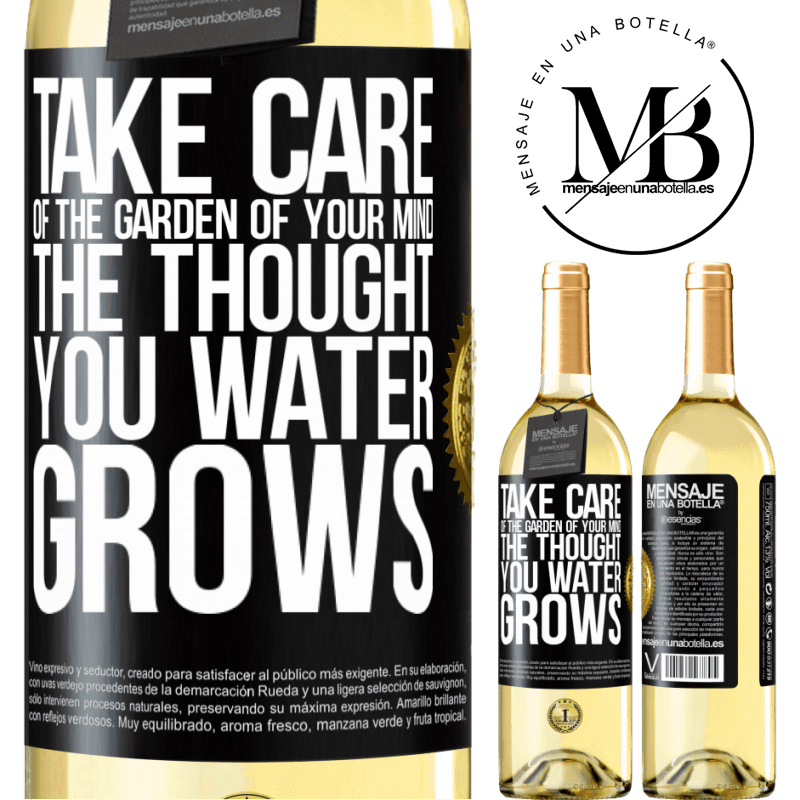 29,95 € Free Shipping | White Wine WHITE Edition Take care of the garden of your mind. The thought you water grows Black Label. Customizable label Young wine Harvest 2022 Verdejo
