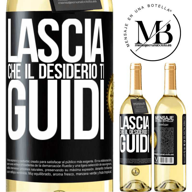 29,95 € Spedizione Gratuita | Vino bianco Edizione WHITE Lascia che il desiderio ti guidi Etichetta Nera. Etichetta personalizzabile Vino giovane Raccogliere 2024 Verdejo