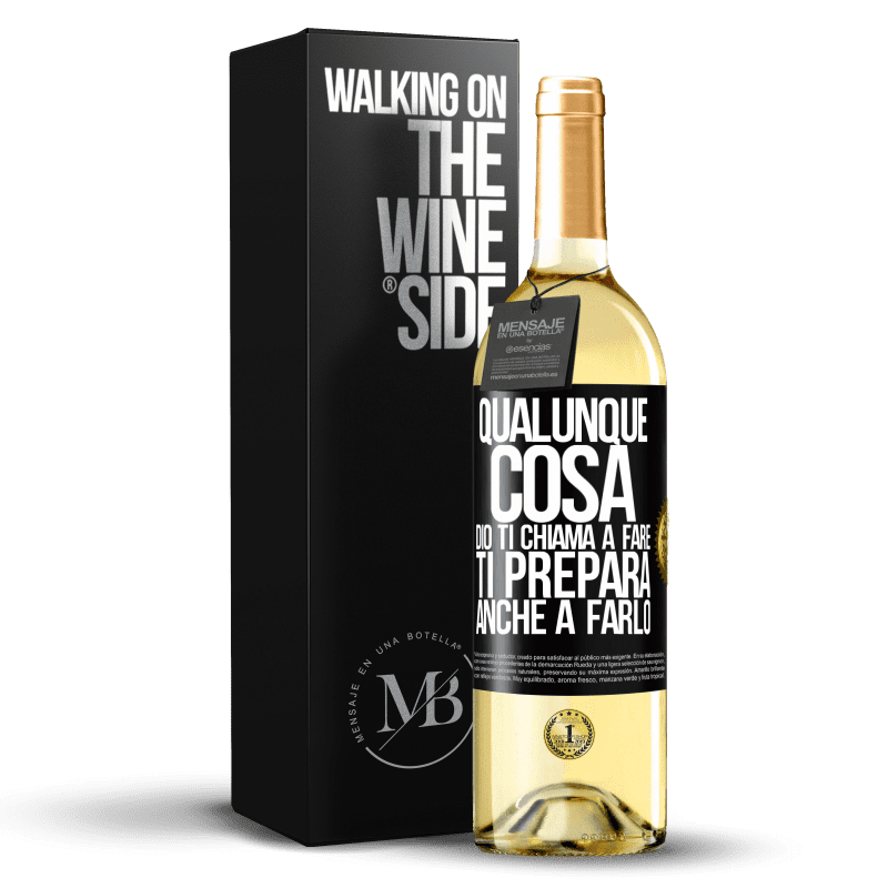 29,95 € Spedizione Gratuita | Vino bianco Edizione WHITE Qualunque cosa Dio ti chiama a fare, ti prepara anche a farlo Etichetta Nera. Etichetta personalizzabile Vino giovane Raccogliere 2025 Verdejo