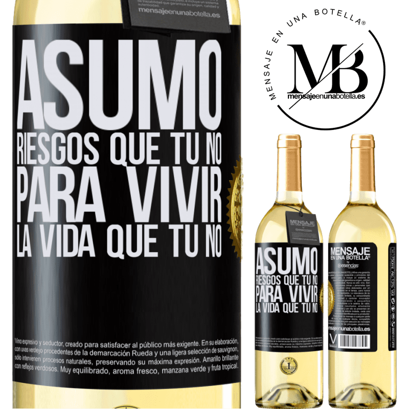 29,95 € Envío gratis | Vino Blanco Edición WHITE Asumo riesgos que tú no, para vivir la vida que tú no Etiqueta Negra. Etiqueta personalizable Vino joven Cosecha 2023 Verdejo