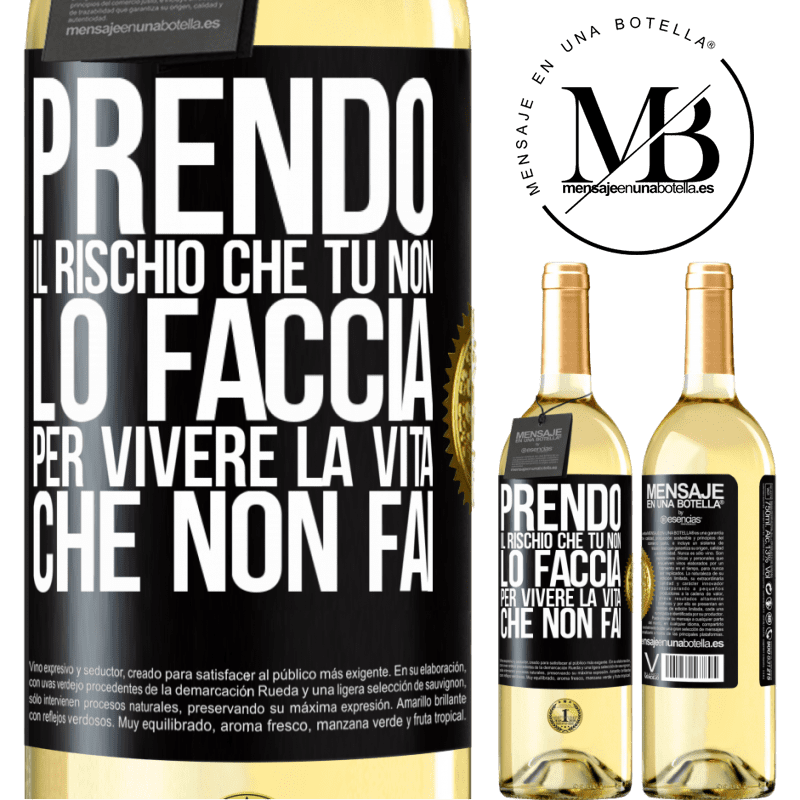 29,95 € Spedizione Gratuita | Vino bianco Edizione WHITE Prendo il rischio che tu non lo faccia, per vivere la vita che non fai Etichetta Nera. Etichetta personalizzabile Vino giovane Raccogliere 2023 Verdejo