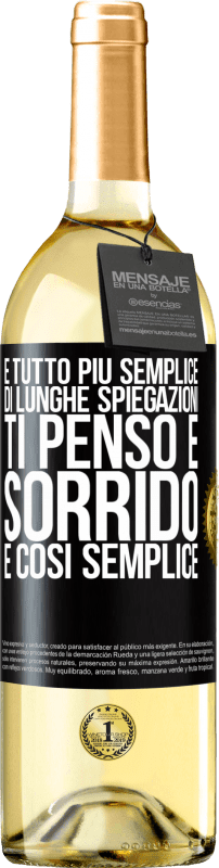 29,95 € Spedizione Gratuita | Vino bianco Edizione WHITE È tutto più semplice di lunghe spiegazioni. Ti penso e sorrido. È così semplice Etichetta Nera. Etichetta personalizzabile Vino giovane Raccogliere 2023 Verdejo