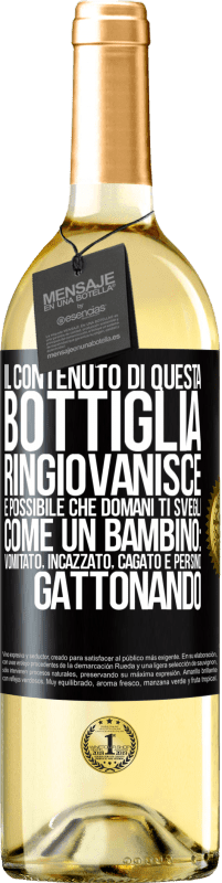 29,95 € | Vino bianco Edizione WHITE Il contenuto di questa bottiglia ringiovanisce. È possibile che domani ti svegli come un bambino: vomitato, incazzato, Etichetta Nera. Etichetta personalizzabile Vino giovane Raccogliere 2024 Verdejo