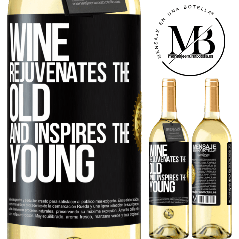 29,95 € Free Shipping | White Wine WHITE Edition Wine rejuvenates the old and inspires the young Black Label. Customizable label Young wine Harvest 2022 Verdejo