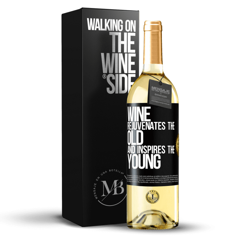 29,95 € Бесплатная доставка | Белое вино Издание WHITE Вино омолаживает старое и вдохновляет молодых Черная метка. Настраиваемая этикетка Молодое вино Урожай 2023 Verdejo