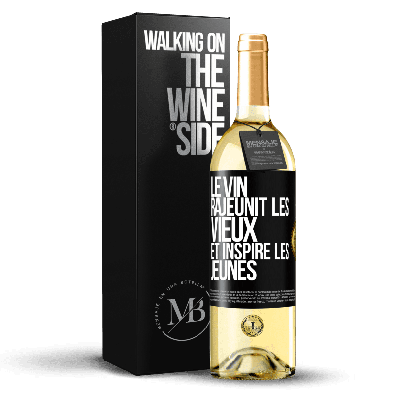 29,95 € Envoi gratuit | Vin blanc Édition WHITE Le vin rajeunit les vieux et inspire les jeunes Étiquette Noire. Étiquette personnalisable Vin jeune Récolte 2023 Verdejo