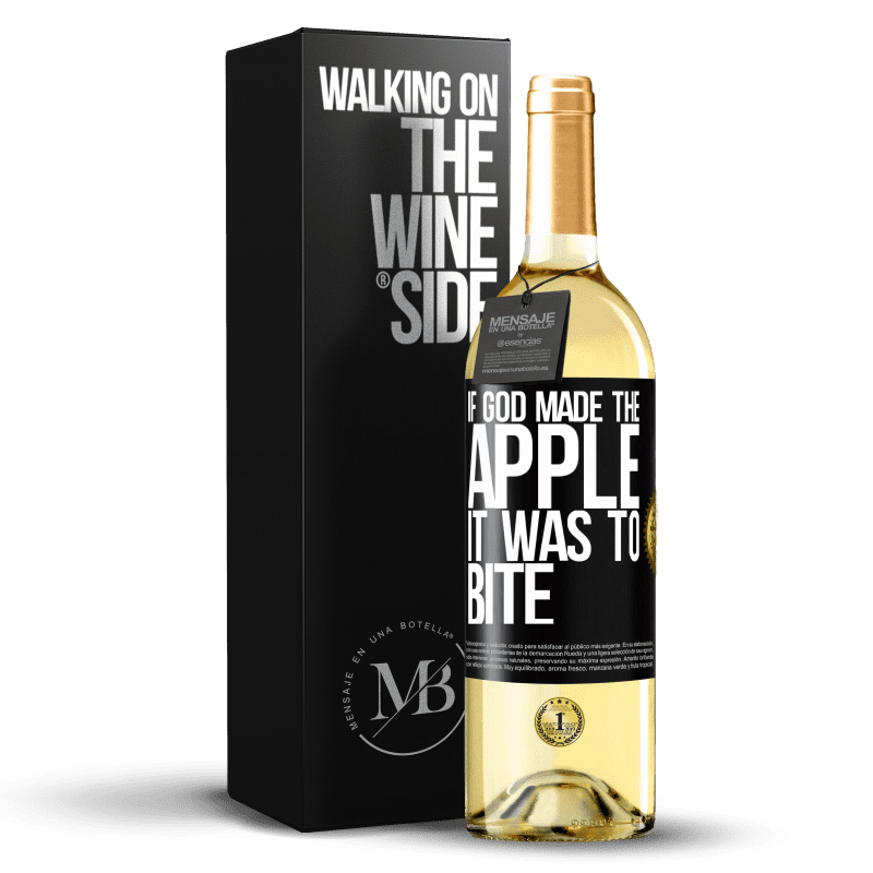 29,95 € Бесплатная доставка | Белое вино Издание WHITE Если бы Бог создал яблоко, это должно было укусить Черная метка. Настраиваемая этикетка Молодое вино Урожай 2023 Verdejo
