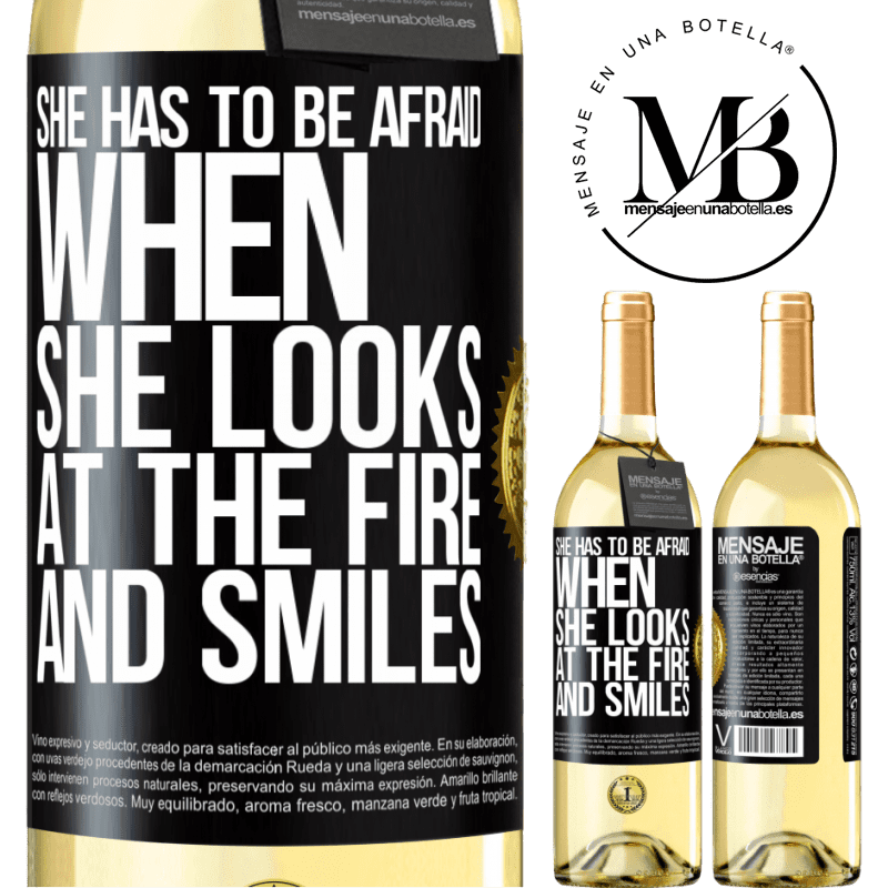 29,95 € Free Shipping | White Wine WHITE Edition She has to be afraid when she looks at the fire and smiles Black Label. Customizable label Young wine Harvest 2022 Verdejo